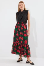 Bigdart 8010 Patterned Chiffon Skirt - F. Black