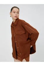 Koton Women's Standard Shirt Collar Plain Brown Shirt 4WAL60004IW