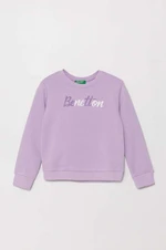 Dětská bavlněná mikina United Colors of Benetton fialová barva, s aplikací, 3J70G10F8