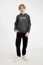 DEFACTO Boys Black Cargo Pocket Tie Waist Elastic Leg Jogger School Sweatpants