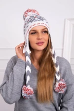 Beanie with braids Fabia K272 white+grey