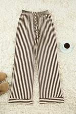 Trendyol Brown 100% Cotton Striped Knitted Pajama Bottoms