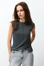 Trendyol Anthracite Viscose/Soft Fabric Fitted Stretchy Knitted Blouse