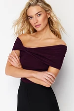 Trendyol Plum Carmen Collar Fitted Flexible Crop Knitted Madonna Collar Blouse