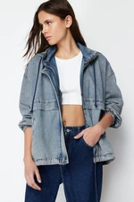 Trendyol Blue Hooded Oversize Denim Jacket