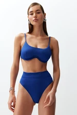 Trendyol Saxe Blue Textured High Waist High Leg Hipster Bikini Bottoms