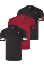 TRIPLE SET T8585 DEWBERRY MEN'S T-SHIRT-BLACK WHITE-BLACK CAMEL-BURGUNDY