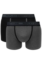 Replay Boxerky Boxer Style 6 Cuff Logo & Contrast Piping 2Pcs Box - Czarny / Ciemny