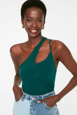 Trendyol Emerald Green One Shoulder Draped Fitted Stretchy Knitted Blouse