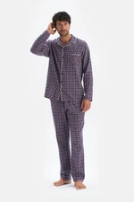 Dagi Navy Blue Plaid Pajamas Set