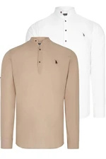 DOUBLE SET G783 DEWBERRY JUDGE COLLAR SHIRT-WHITE-BEIGE