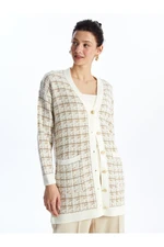 LC Waikiki LCWAIKIKI Basic Jacquard V Neck Plaid Long Sleeve Women's Knitwear Cardigan