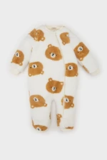 DEFACTO Baby Boy Newborn Bear Patterned Zippered Long Sleeve Plush Jumpsuit