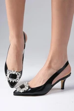 Mio Gusto Black Color Crystal Stone Transparent Low Heeled Shoes