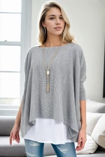 81734 Dewberry Knitwear Womens Poncho-GREY