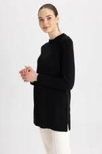 DEFACTO Regular Fit Crew Neck Slit Basic Plain Knitwear Sweater Tunic