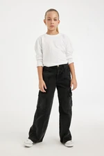 DEFACTO Girl's Wide Leg Cargo Pocket Wide Leg Anthracite Jean Pants