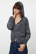 Trendyol Indigo Premium Quality Wide Fit Silvery Hooded Knitwear Cardigan