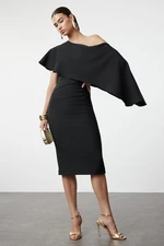 Trendyol Black Fitted Cape Detailed Woven Elegant Evening Dress