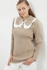 Trendyol Beige Thessaloniki Knitted Baby Collar Knitwear Sweater