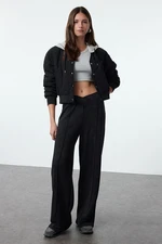 Trendyol Black Faded Effect Thick Wide Leg Knitted Sweatpants with Waist Detail