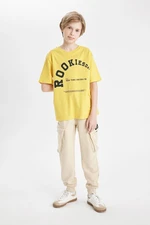 DEFACTO Boys Cargo Pocket Elastic Waist Leg Pocket School Jogger Sweatpants