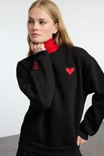 Trendyol Black Embroidered Regular/Normal Fit Thick Inside Fleece Knitted Sweatshirt