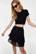 Trendyol Black Pleated Skirt Ruffled Chiffon Mini Woven Skirt