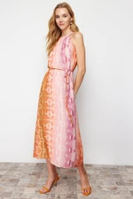 Trendyol Pink Abstract Pattern Straight Cut Chiffon Lined Maxi Woven Dress