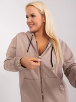 Tmavě béžová plus size bavlněná mikina s kapucí