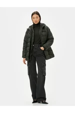 Koton Puffer Jacket Hooded Zipper Belt Pocket