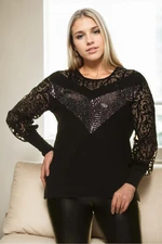 16680 Dewberry Big Size Blouse-BLACK