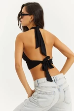 Cool & Sexy Women's Black Tied Back And Neck Blouse