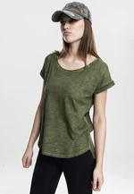 Women's long-back T-shirt in the shape of a spray with olive dye