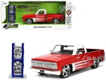 1985 Chevrolet C-10 Pickup Truck Red with White Top and Graphics with Extra Wheels "Just Trucks" Series 1/24 Diecast Model Car by Jada