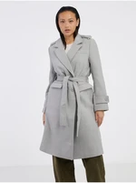 Light grey women's striped coat with wool blend Noisy May Leony - Women's