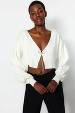 Trendyol Ecru Super Crop alap kötöttáru Cardigan