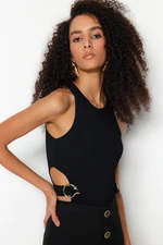 Trendyol Black Accessory Window/Cut Out Detailed Stud Knitted Body