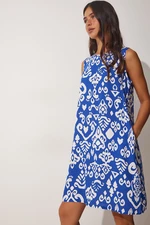 Happiness İstanbul Women's Blue and White Patterned Woven Dress