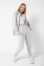 Know Women's 3 Yarn Gray Sierra Nevada Printed Cardigan Jogger Oversize Tracksuit