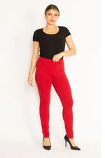 Şans Women's Plus Size Red Leggings With Trims And Back Pockets