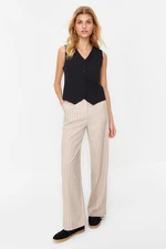 Trendyol Beige High Waist Wide Leg Striped Woven Trousers