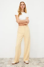 Trendyol Light Yellow High Waist Wide Leg Pleated Woven Trousers