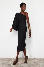 Trendyol Black Single Sleeve Asymmetrical Collar Woven Dress