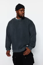 Trendyol Anthracite Relaxed/Comfortable Cut 100% Cotton Sweatshirt with Washing Effect