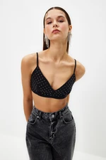 Trendyol Black Crop Shiny Stone Woven Bustier