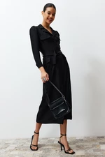 Trendyol Black Belted Linen Look Woven Shirt Dress