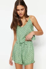 Trendyol Mint Polka Dot Ruffle Detailed Rope Strap Viscose Woven Pajama Set