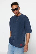 Trendyol Limited Edition Indigo Oversize/Wide Cut Faded 100% Cotton T-Shirt