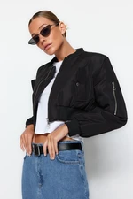 Trendyol Black Oversize vízálló crop bomber kabát kabát